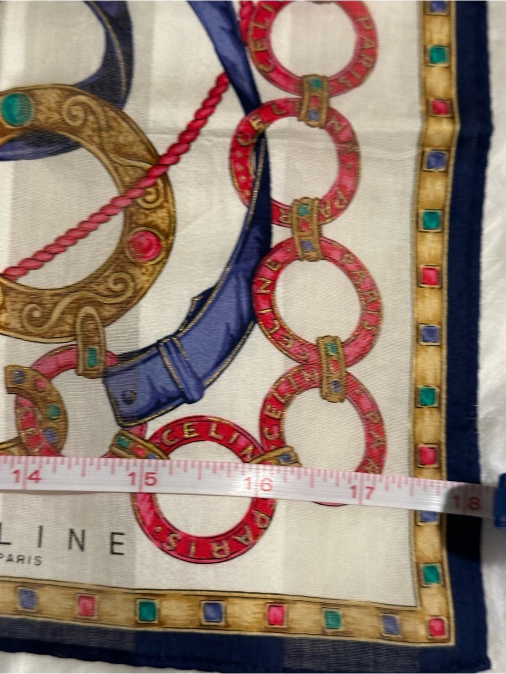 Vintage CELINE Paris Silk Equestrian Scarf 18” Square - Picture 5 of 7